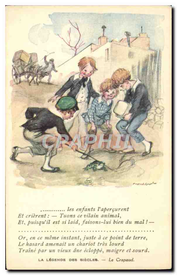 CPA Fantaisie Illustrateur Poulbot Legende des Siecles Victor Hugo Crapaud Grenouille 