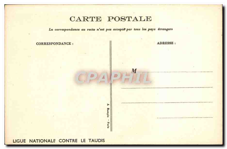 Deux enfants devant un sommier — scène humoristique — Ligue Nationale Contre le Taudis — Rückseite