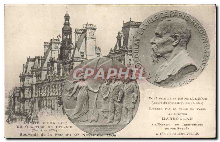 Hôtel de Ville von Paris — Goldmedaille verliehen an Marsoulan — Sozialistischer Ausschuss des Viertels Bel-Air