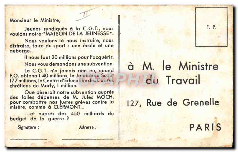 CPA CGT Maison de la jeunesse — Rückseite