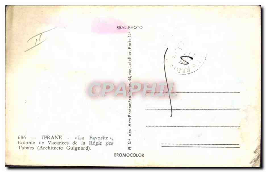 CPM Ifrane La Favorite Colonie de vacances de la Regie des Tabacs Guignard  — Rückseite