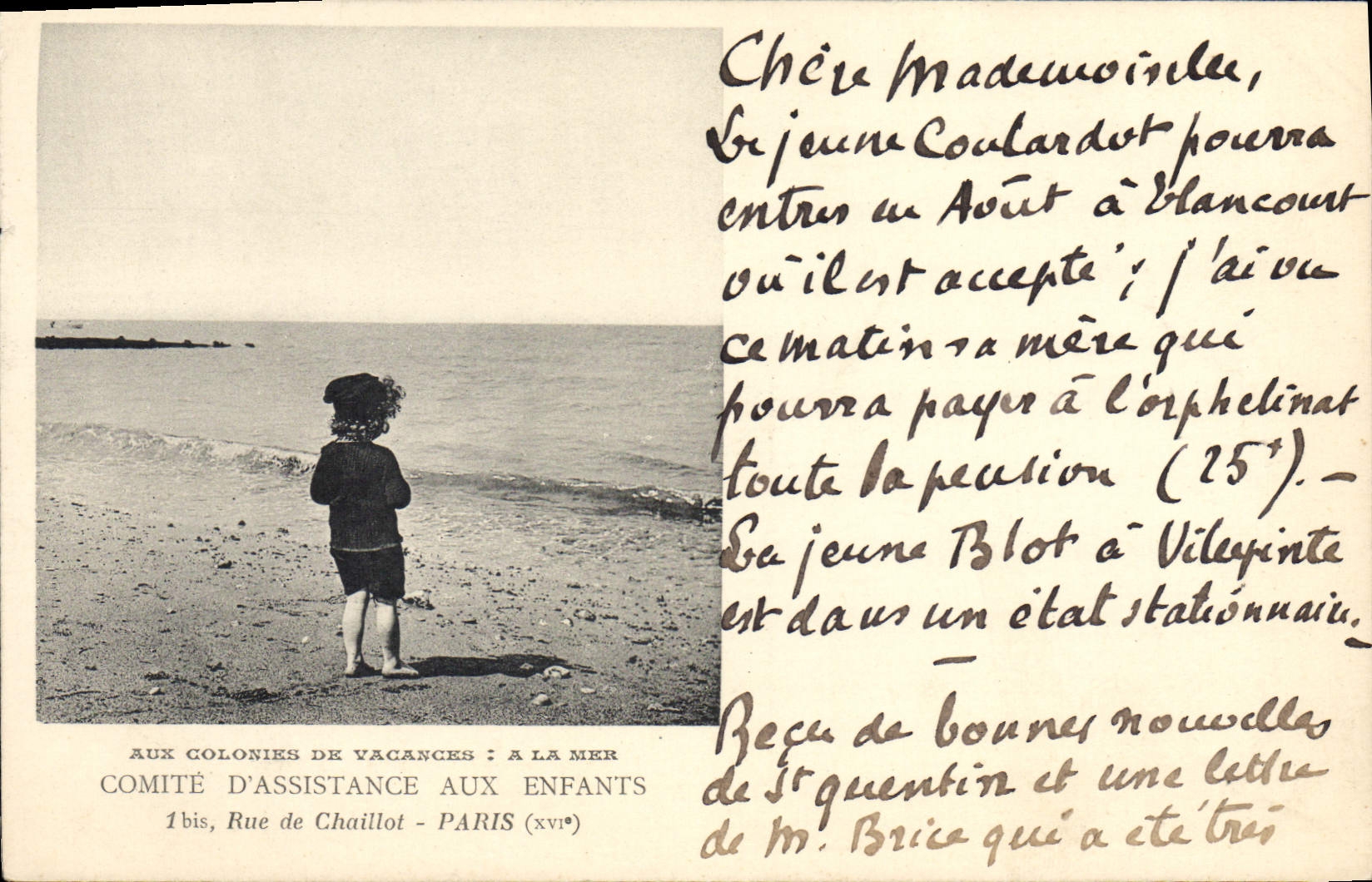 Tarjeta postal antigua Tarjeta postal antigua Niños Colonias de vacaciones Al mar Comité de Asistencia a los Niños Rue de Chaillot París