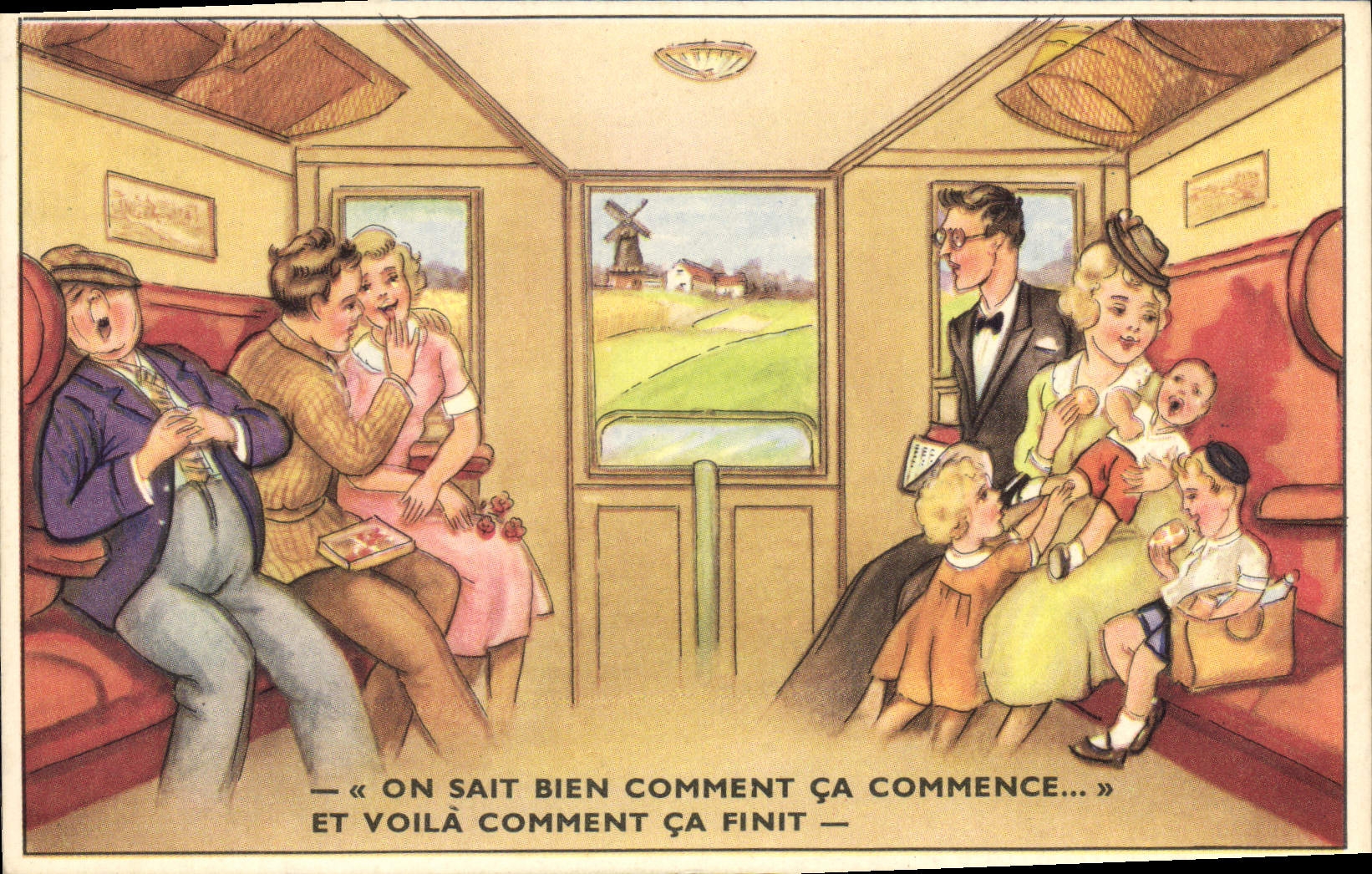 CPA Fantaisie Humour Train Moulin a vent