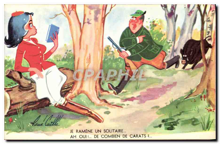 CPA Fantaisie Humour Chasse Chasseur Sanglier Je ramene un solitaire 