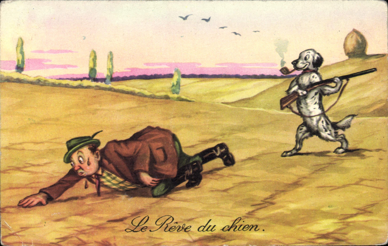 CPA Fantaisie Humour Chasse Chasseur Le reve du Chien