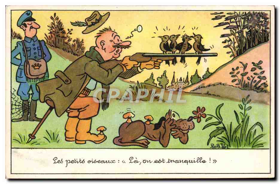 CPA Fantaisie Humour Chasse Chasseur Les petits oiseaux 
