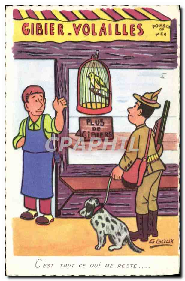 CPA Fantaisie Humour Chasse Chasseur Gibier Volailles Oiseau