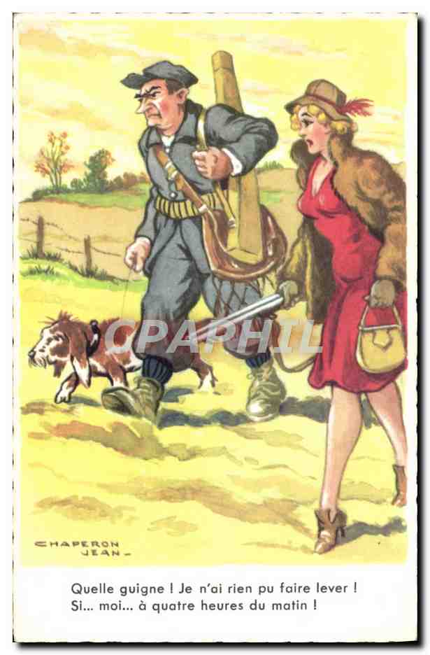 CPA Fantaisie Humour Chasse Chasseur Jean Chaperon Chien