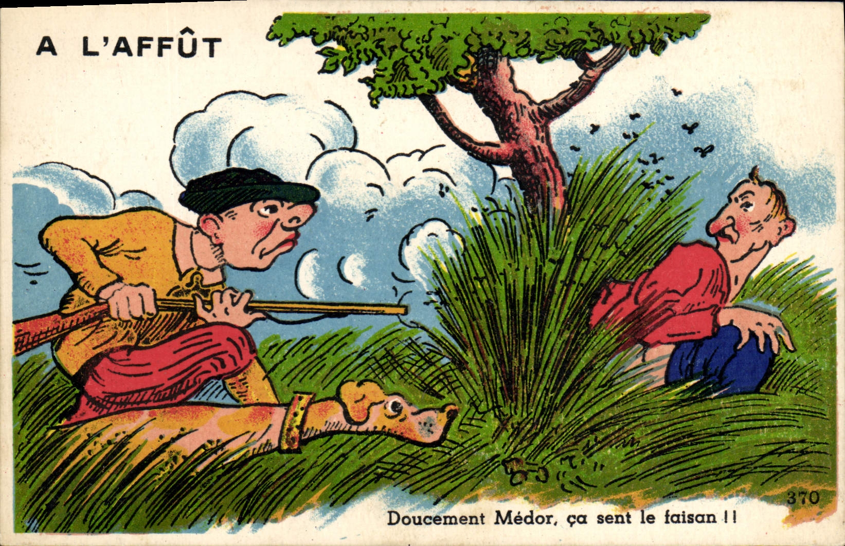CPA Fantaisie Humour Chasse Chasseur Chien A l'affut 