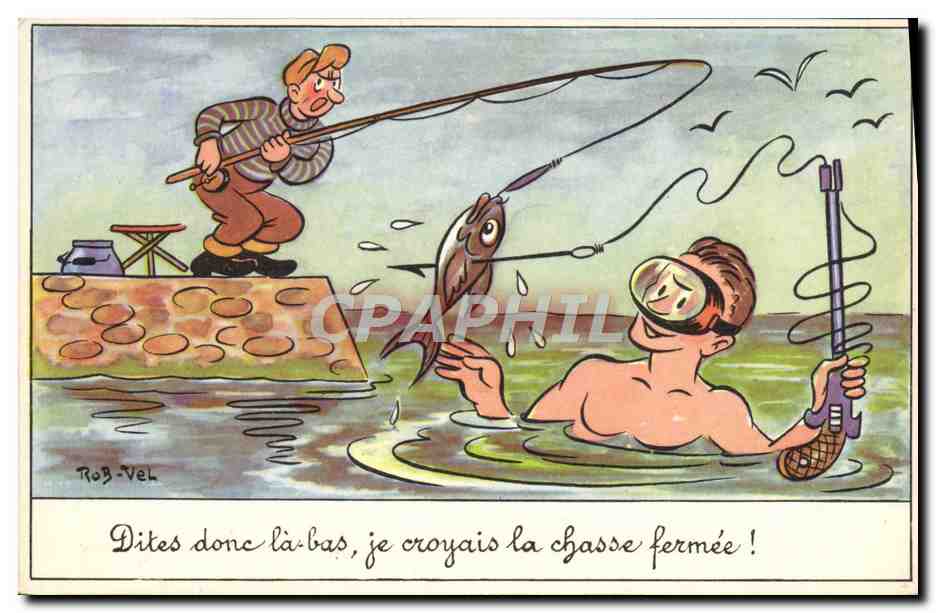 CPA Fantaisie Humour Peche Pecheur Poisson