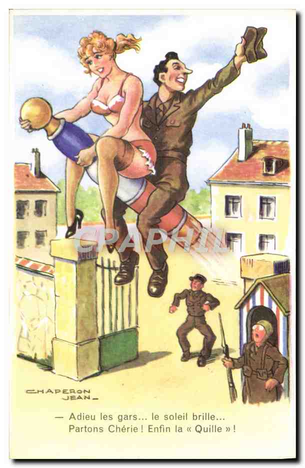 CPA Fantaisie Humour Quille Jean Chaperon Militaria