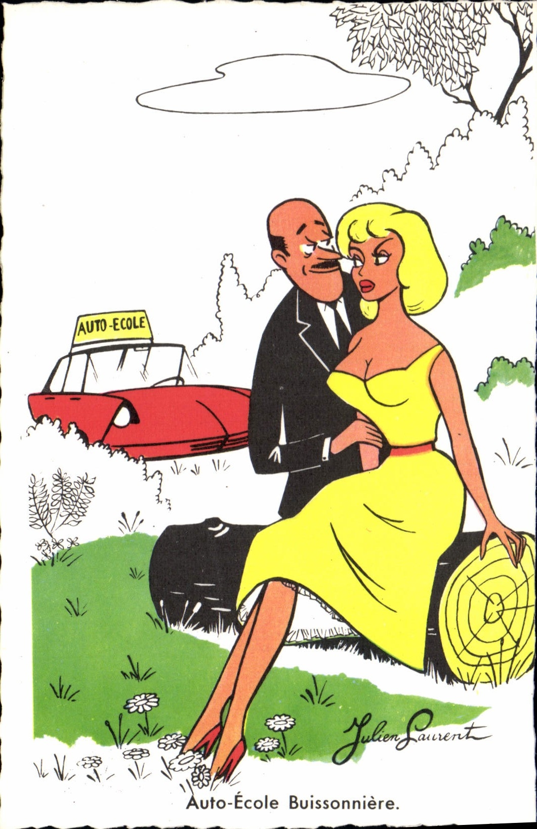 CPA Fantaisie Humour Auto Ecole Buissonniere Automobile 