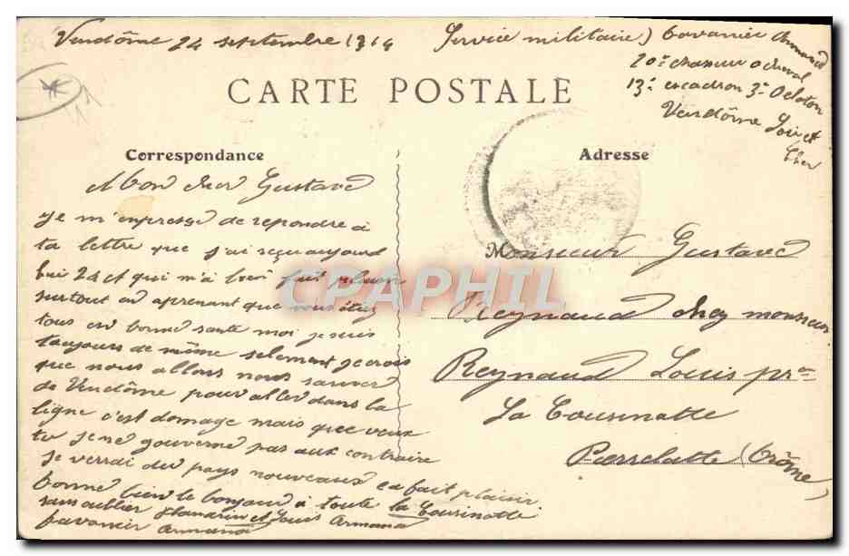 Vendôme - 20e Chasseurs à l'Abreuvoir — Editions H. Chartier, Phototypie, Vendôme — Verso