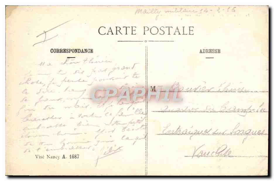 Intérieur d'une Tente — Vie au Camp — Série 84 — Éditeur : Visé Nancy A. 1687 — Verso