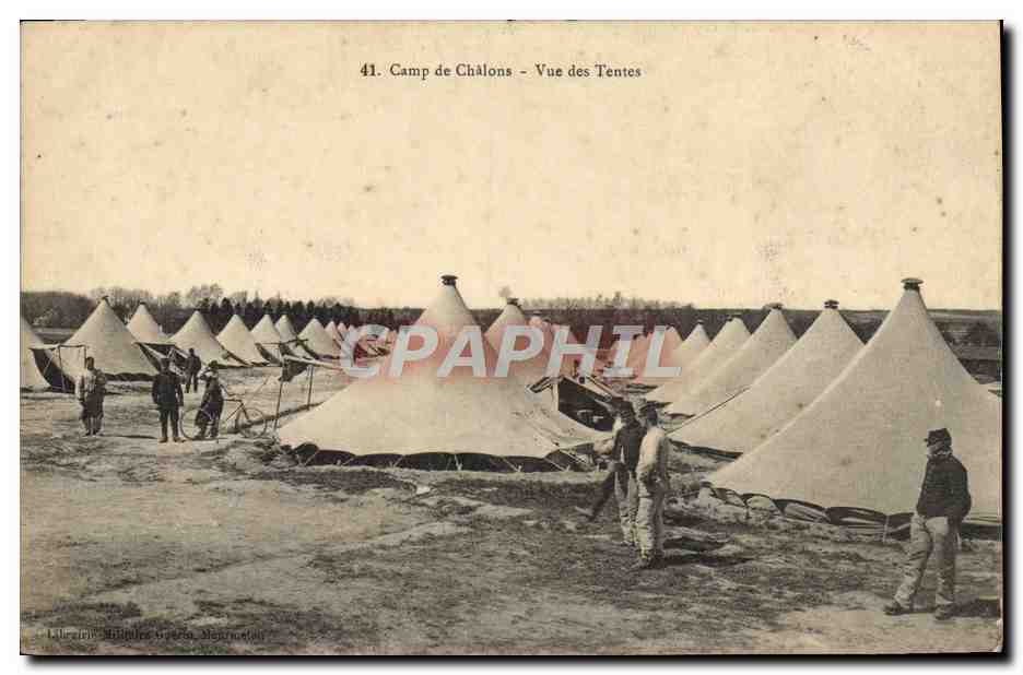 CPA Militaria Camp de Chalons Vue des tentes