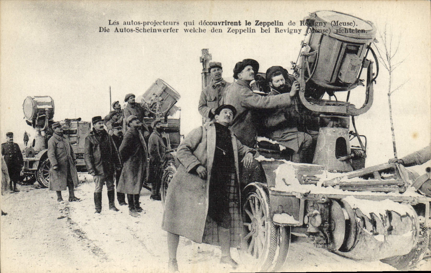 Découverte du Zeppelin à Revigny (Meuse) — autos-projecteurs — édition CPAPHIL
