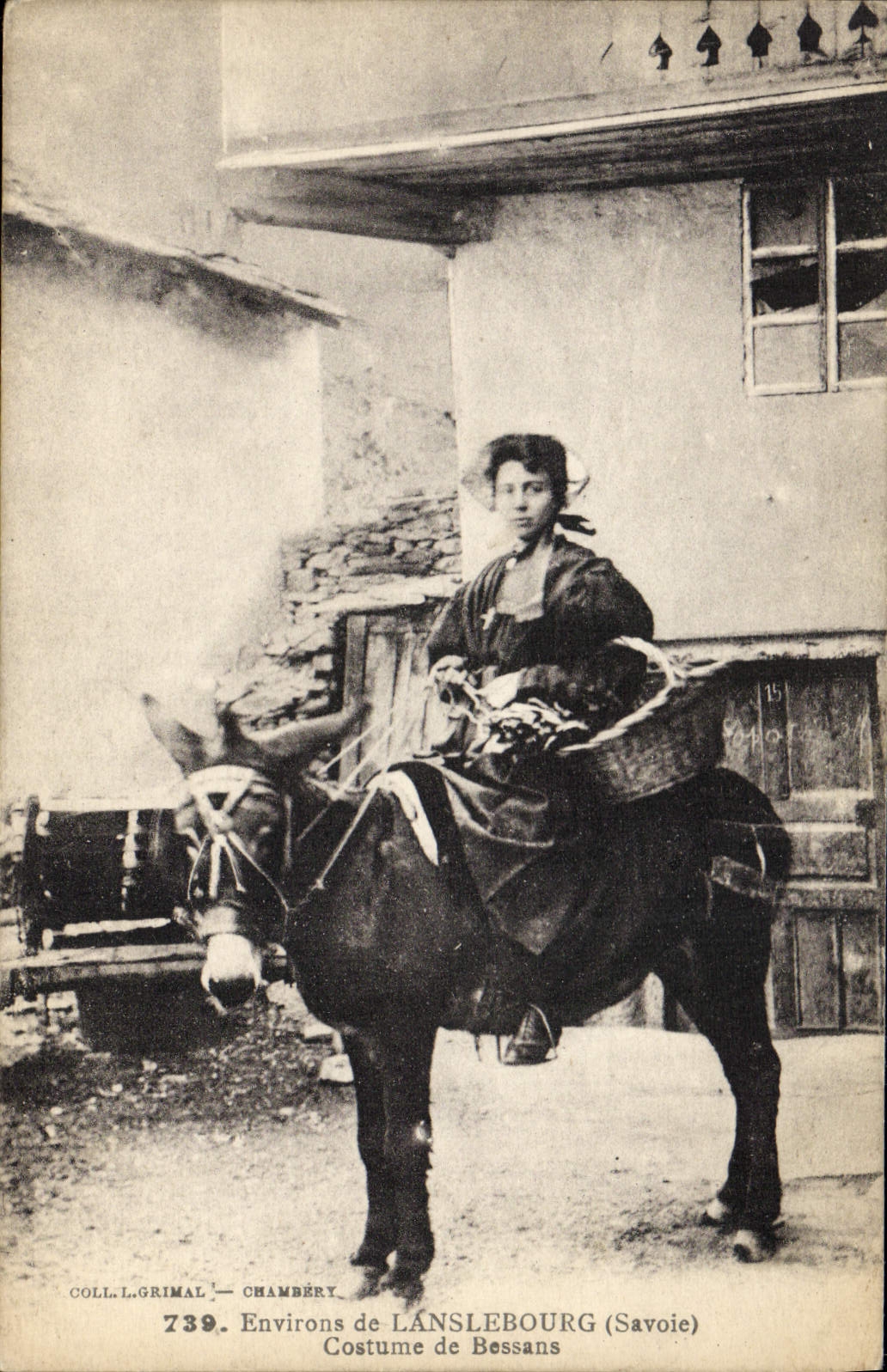 CPA Folklore Environs de Lanslebourg Costumes de Bessans Ane Mule 