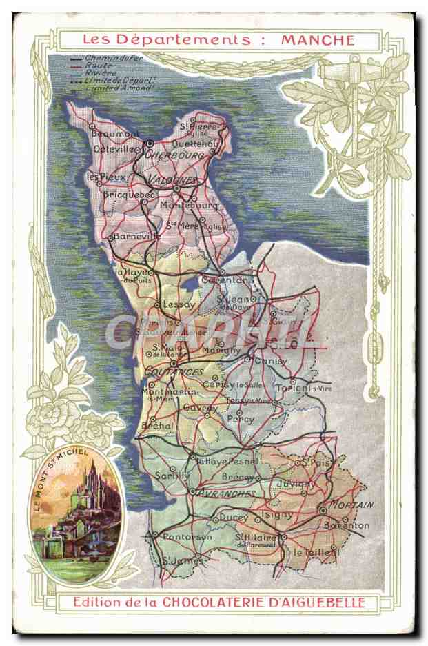 CPA Carte Geographique Chocolaterie d'Aiguebelle Departement Manche