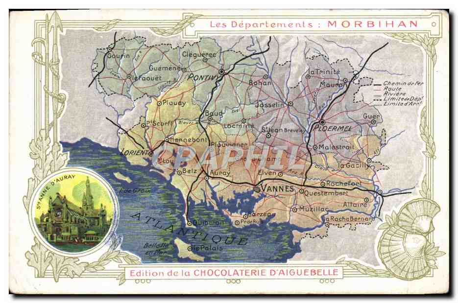 CPA Carte Geographique Chocolaterie d'Aiguebelle Departement Morbihan Ste Anne d'Auray