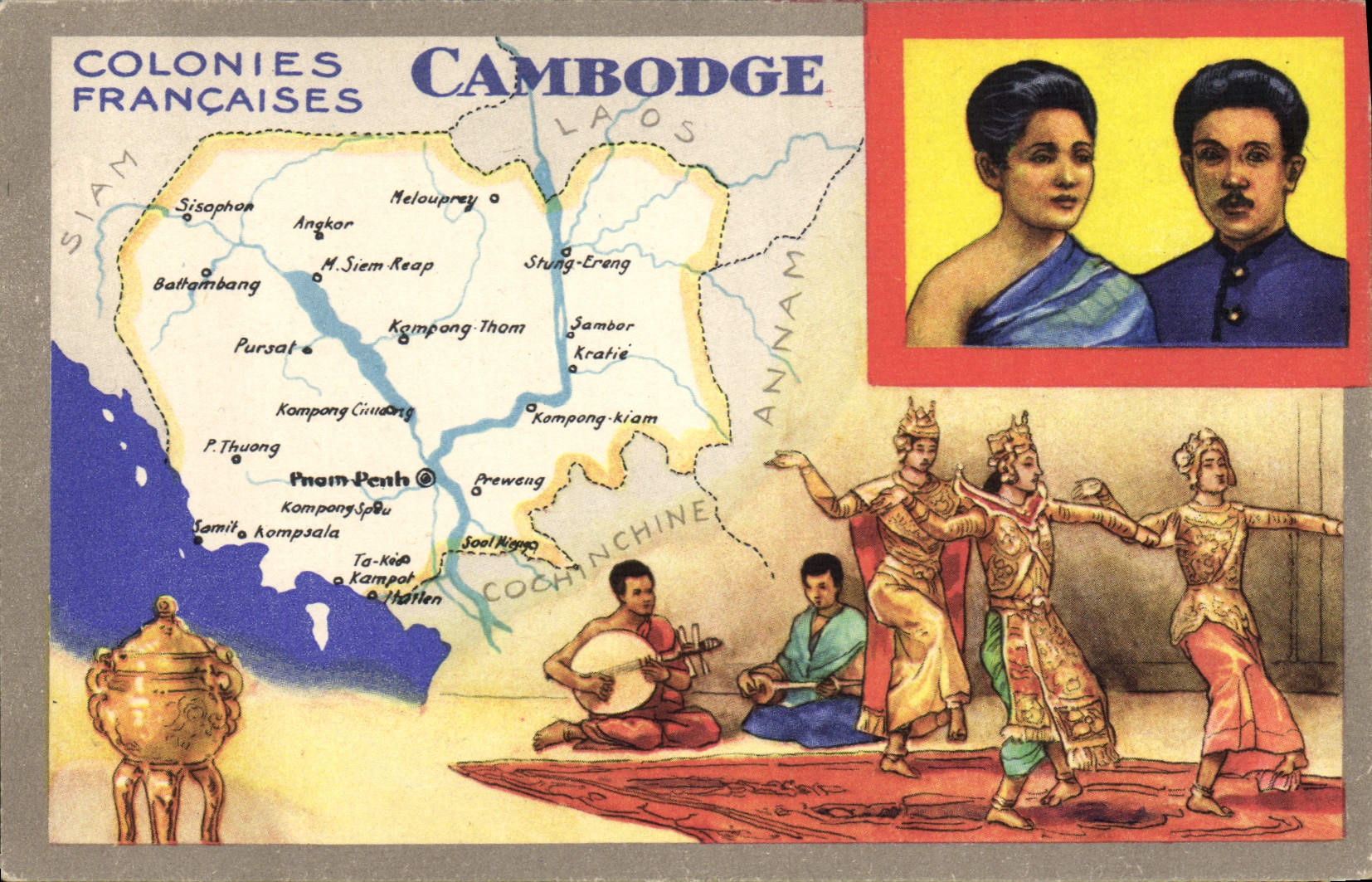 CPA Carte Geographique Cambodge Annam Lion Noir