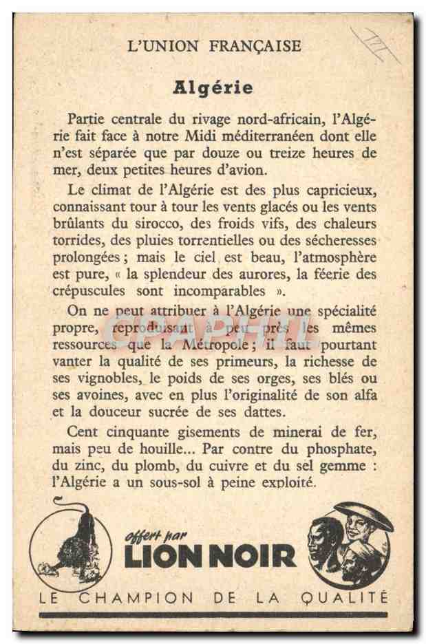 Argelia — Unión Francesa — editor Lion Noir — Reverso