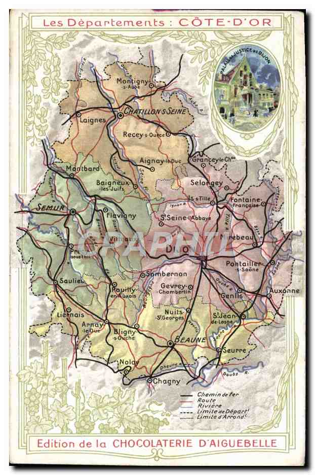 CPA Carte Geographique Chocolaterie d'Aiguebelle Departement Cote d'Or Palais de justice de Dijon 