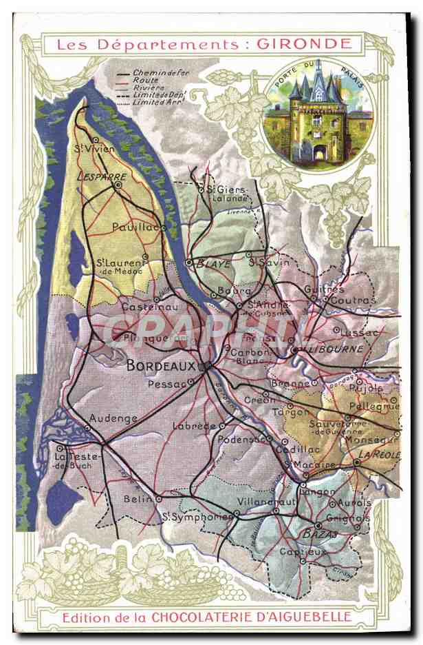 CPA Carte Geographique Chocolaterie d'Aiguebelle Departement Gironde Porte du palais
