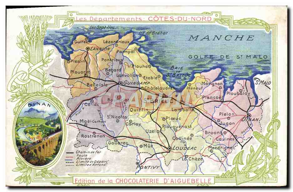 CPA Carte Geographique Chocolaterie d'Aiguebelle Departement Cotes du Nord Dinan
