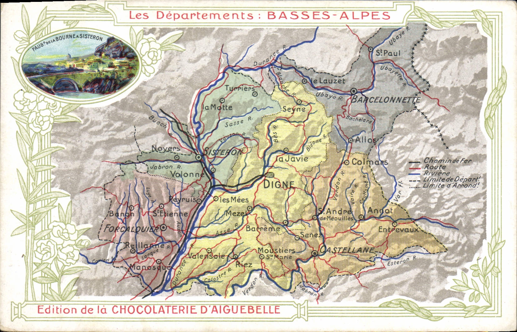 CPA Carte Geographique Chocolaterie d'Aiguebelle Departement Basses Alpes Sisteron