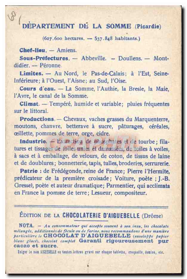 Les Départements : SOMME — Édition de la CHOCOLATERIE D'AIGUEBELLE — Rückseite