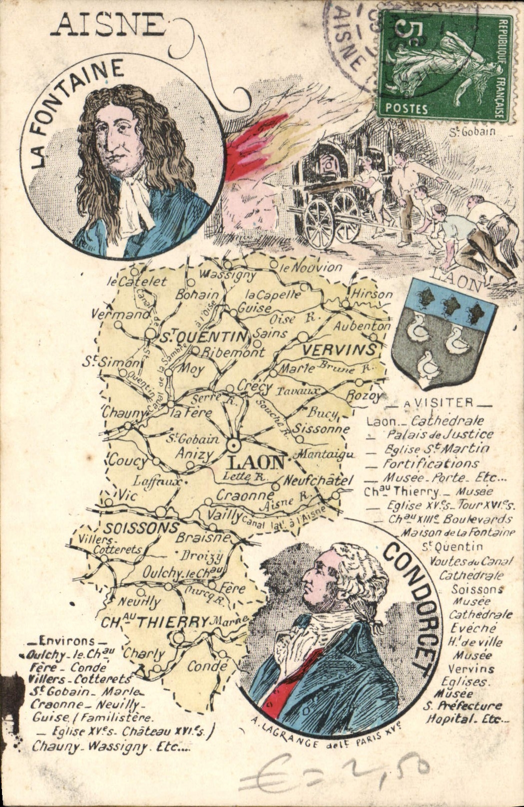 Aisne — La Fontaine et Condorcet — Éditeur non identifié, n° de série non visible