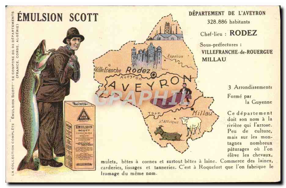 Département de l'Aveyron — Émulsion Scott — carte publicitaire
