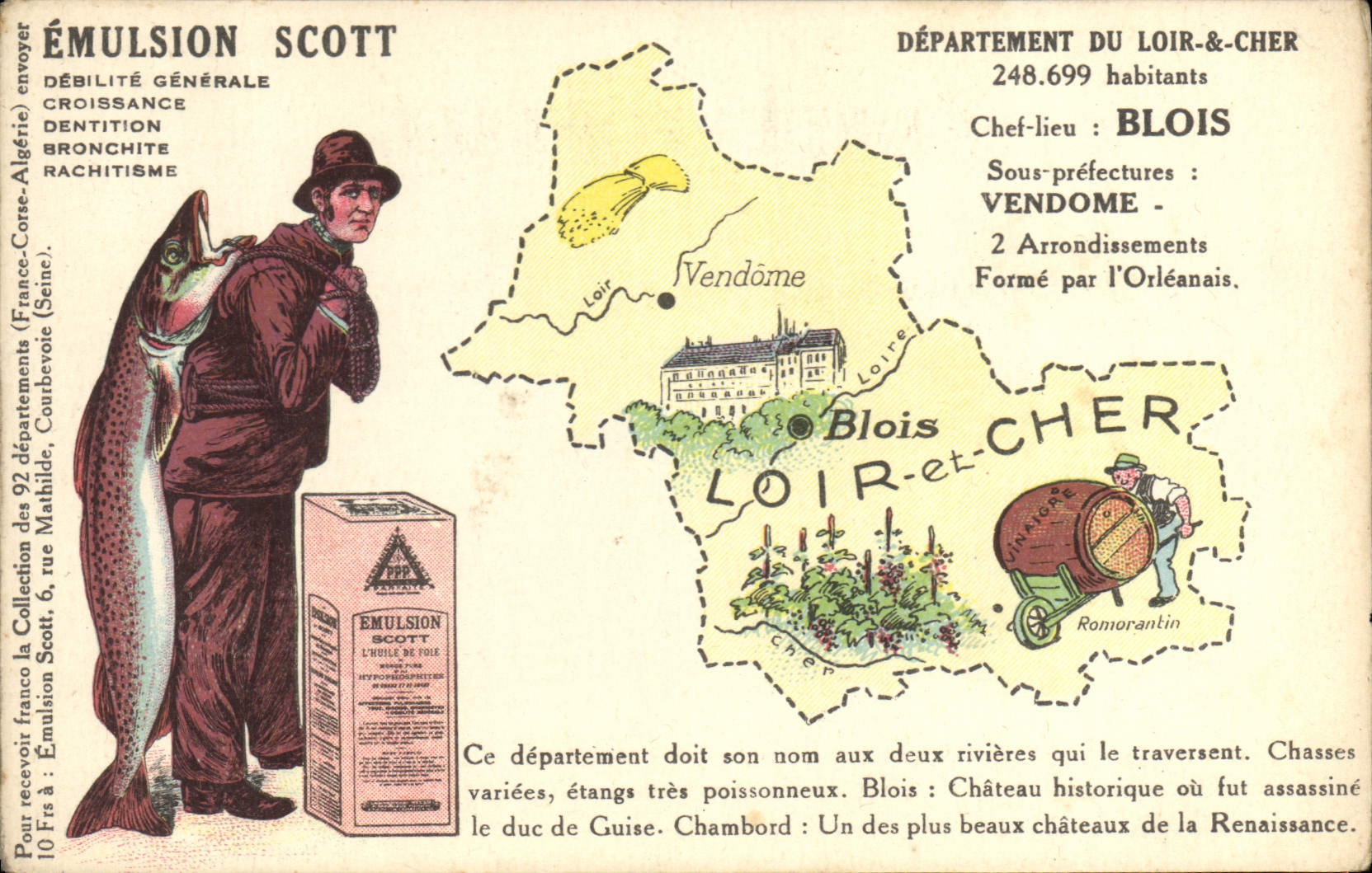 Département du Loir-et-Cher — carte publicitaire pour l'émulsion Scott — éditeur non visible