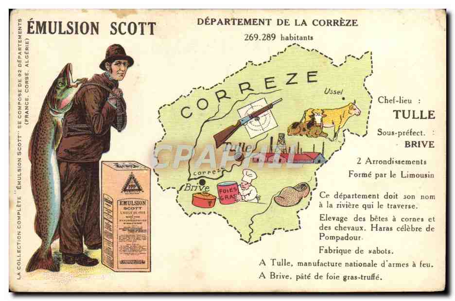 Département de la Corrèze — Émulsion Scott — carte postale publicitaire