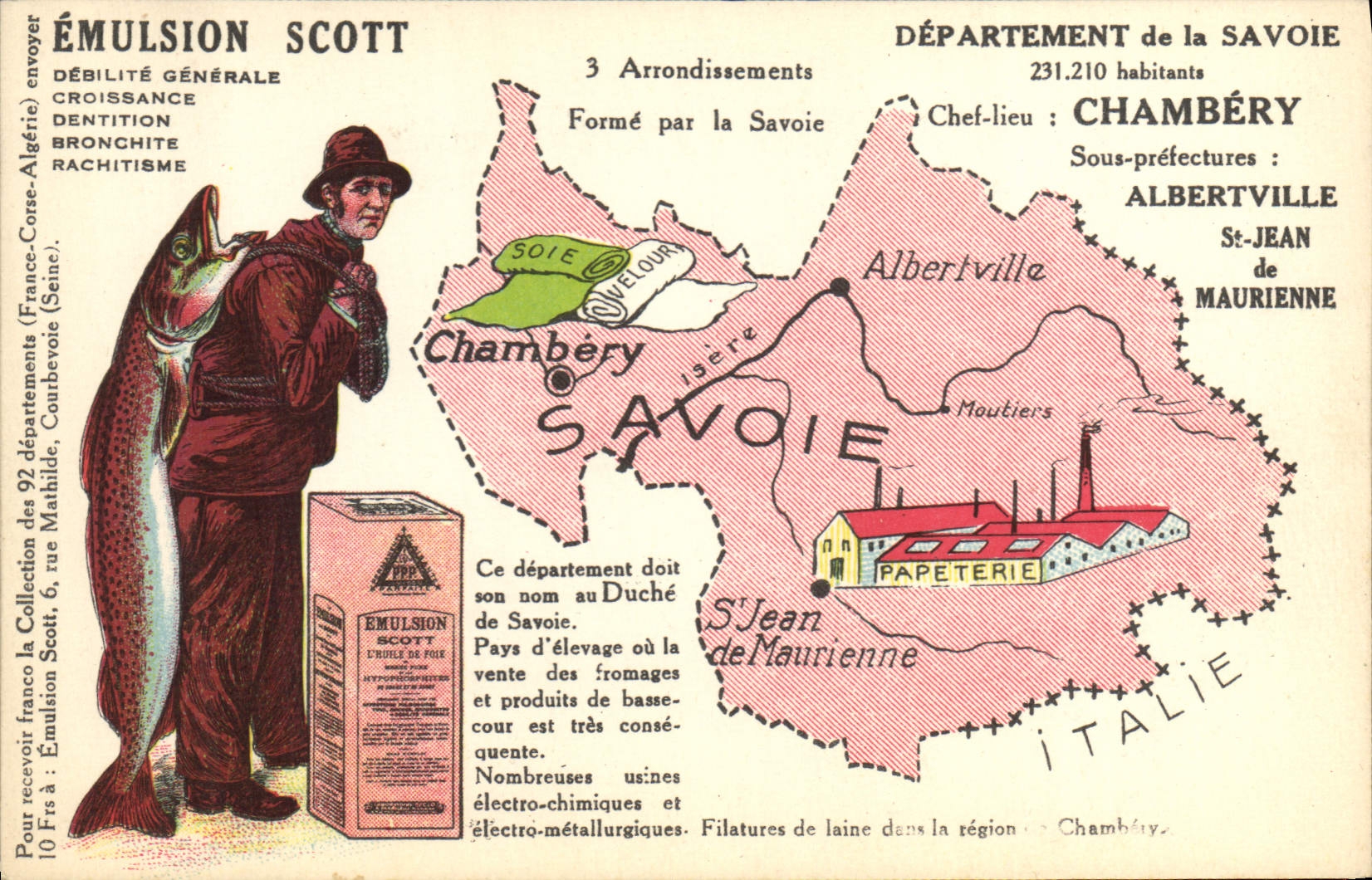 Département de la Savoie — Carte publicitaire pour l'Emulsion Scott — Éditeur : Collection Scott