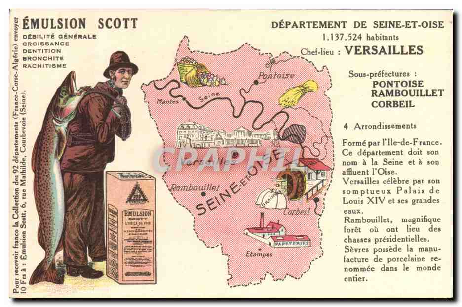 Département de Seine-et-Oise — carte publicitaire pour l'émulsion Scott — éditeur : Collection Scott