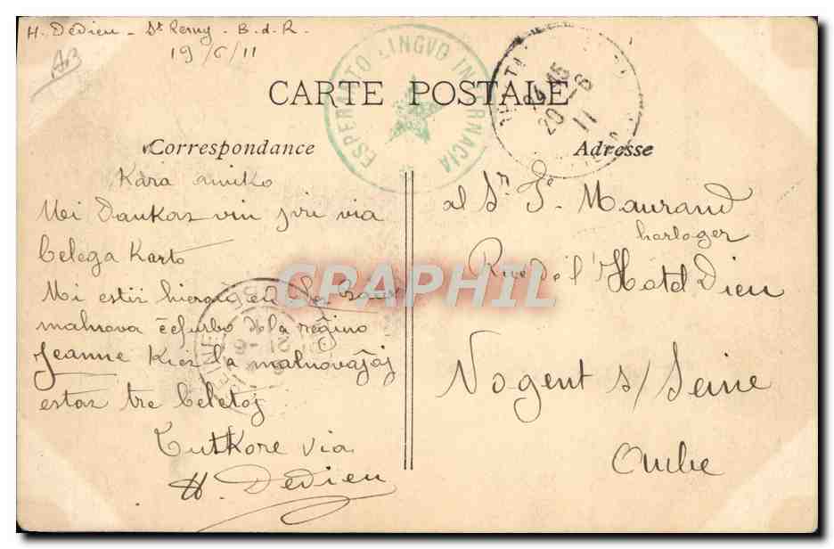 CPA Cachet Esperanto En Provence Les Baux Eglise St Vincent — Rückseite