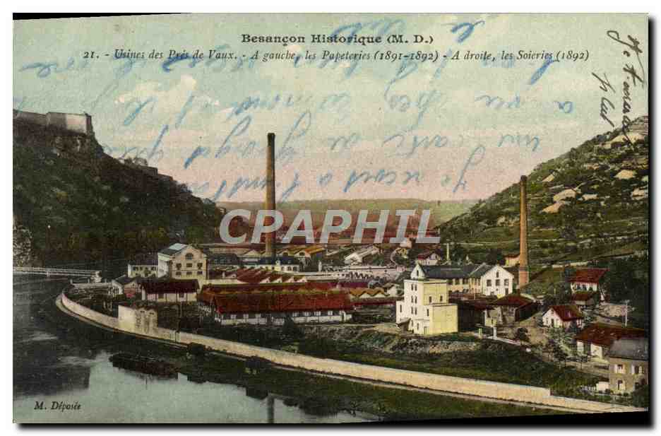 CPA Besancon Usines des Pres de Vaux Papeteries A droite les soieries