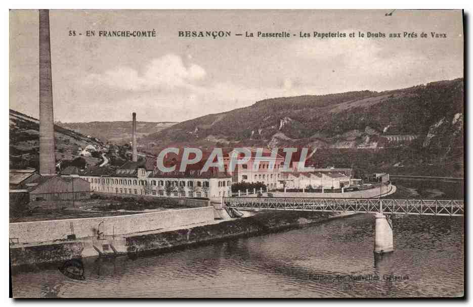 Besançon — La Passerelle — Les Papeteries et le Doubs aux Prés de Vaux