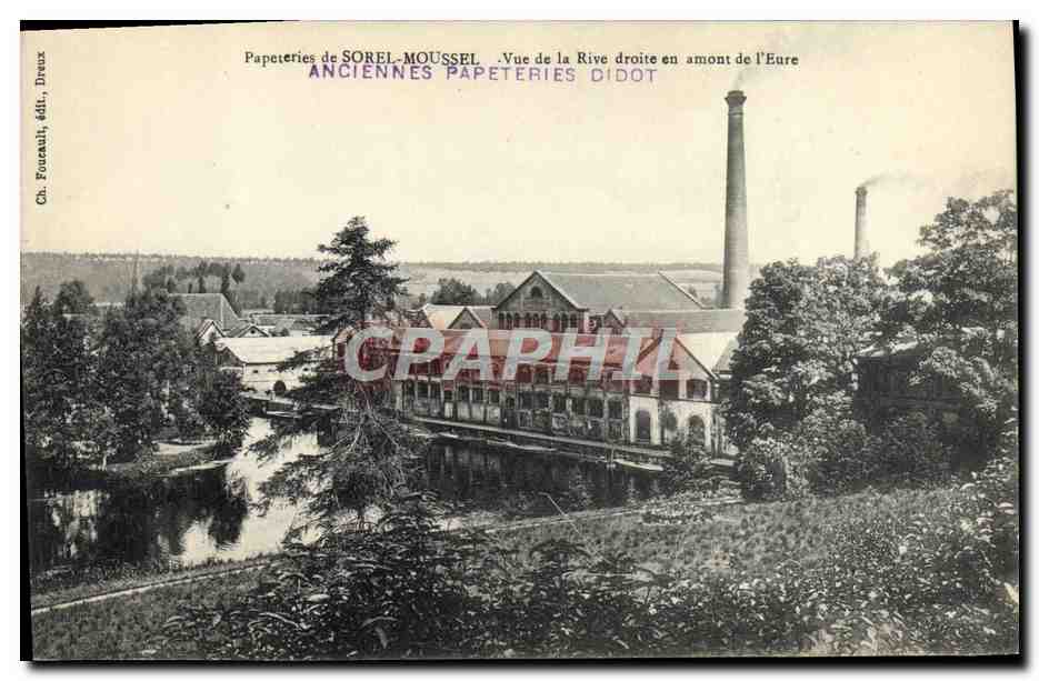 CPA Papeteries de Sorel Moussel Vue de la rive droite en amont de l'Eure Didot