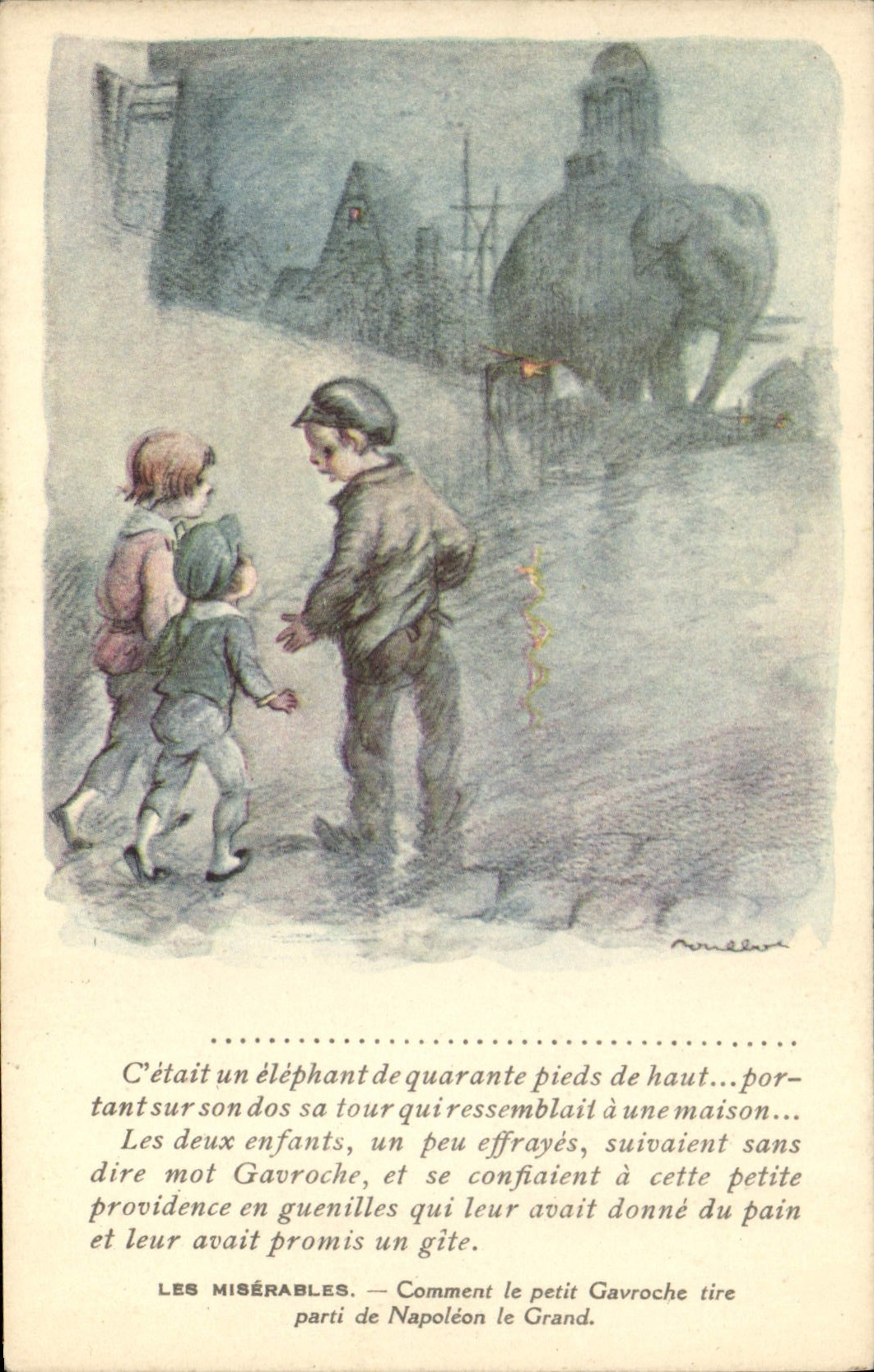 CPA Illustrateur Poulbot Victor Hugo Les Miserables Gavroche Elephant 