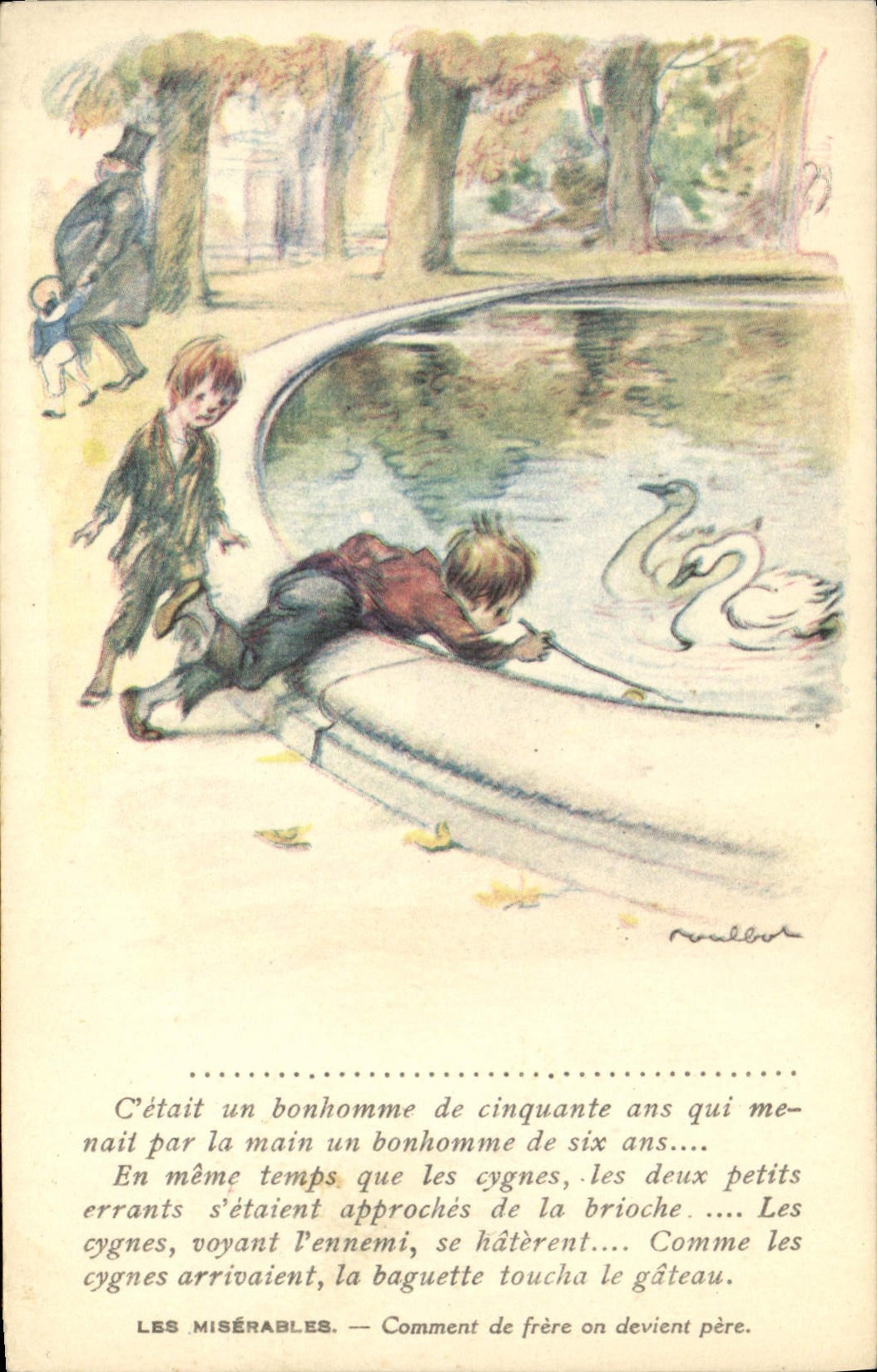 CPA Illustrateur Poulbot Victor Hugo Les Miserables Cygne 