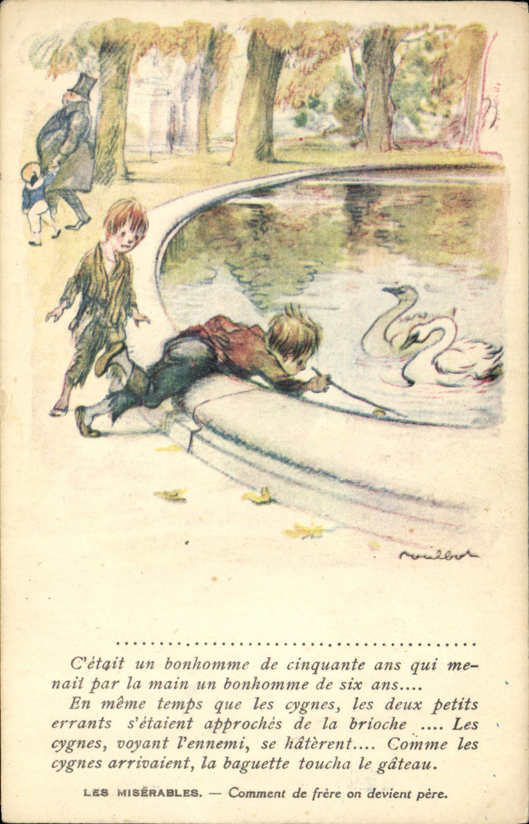 CPA Illustrateur Poulbot Victor Hugo Les Miserables Cygne 