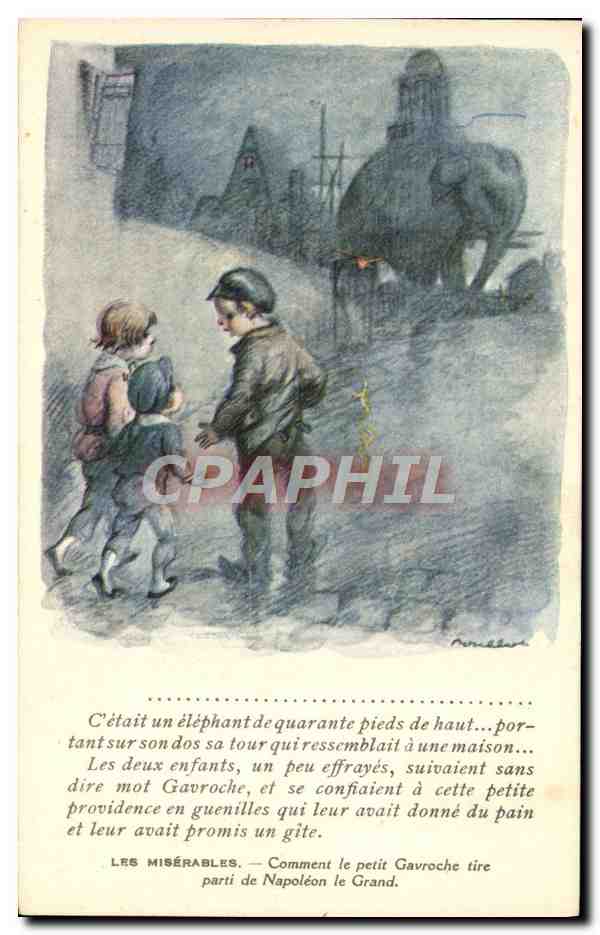CPA Illustrateur Poulbot Victor Hugo Les Miserables Elephant Gavroche 