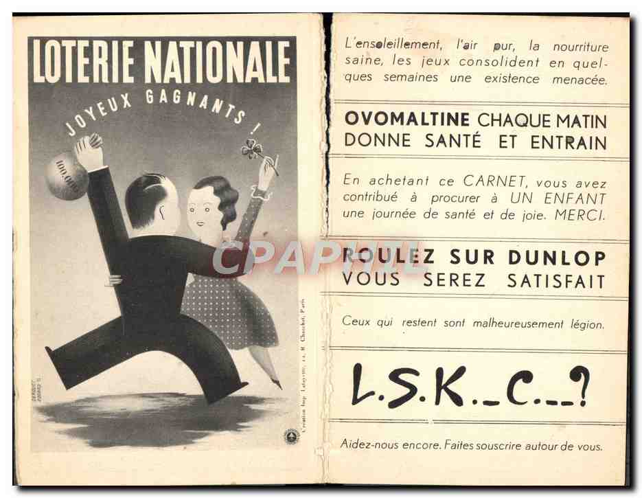 CPA Livret Colonies de Vacances Loterie Nationale  — Rückseite
