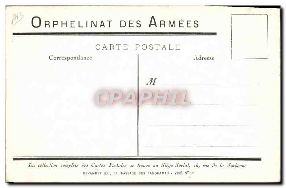 CPA Orphelinat des Armees Militaria — Rückseite