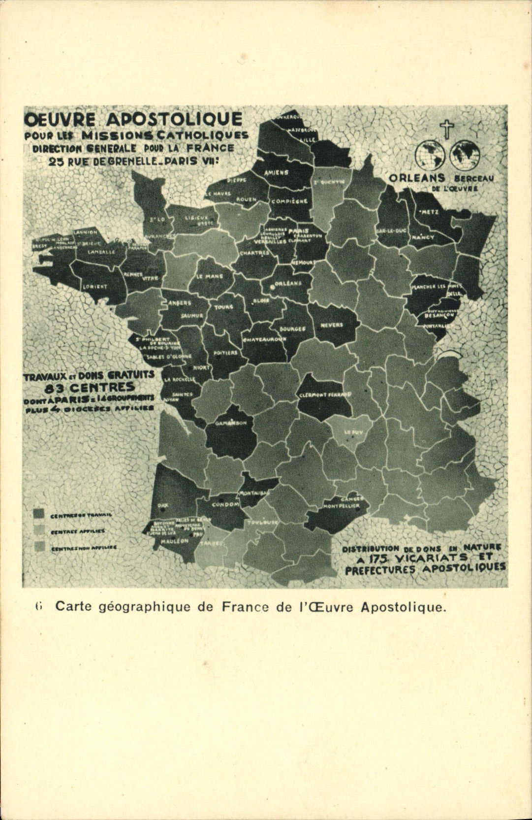 Carte géographique de France de l'Œuvre Apostolique — Éditeur Braun & Cie, Imp. Braun-Dornach