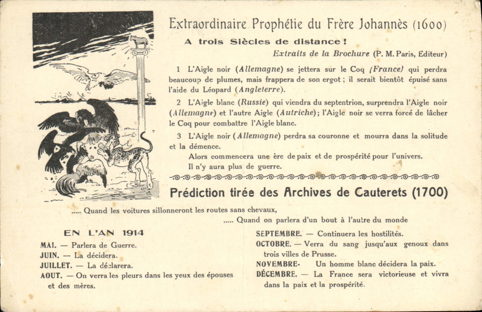 Prédiction de la Guerre 1914 — Extraordinaire Prophétie du Frère Johannis (1600) — P. M. Paris, Éditeur