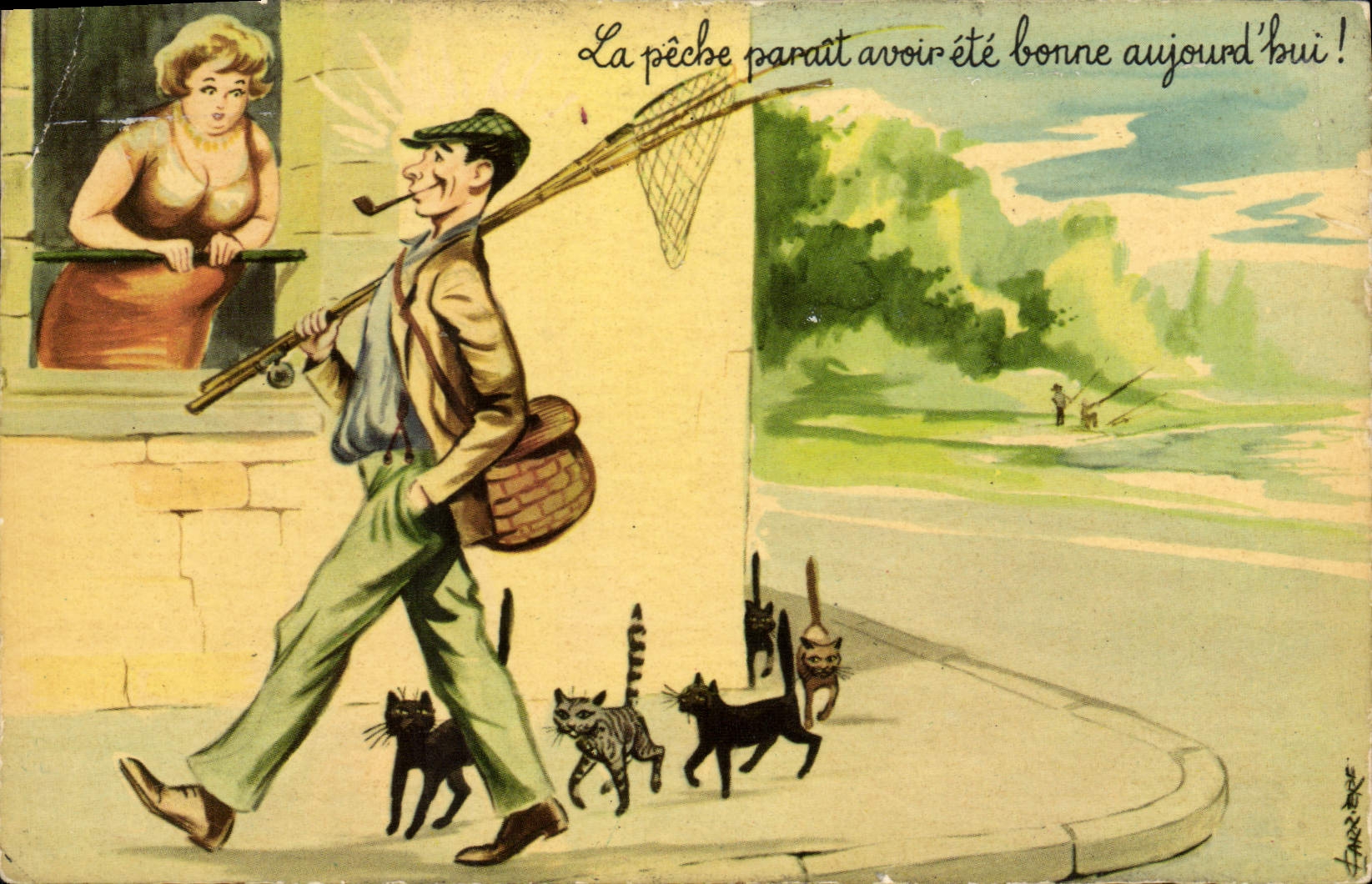 CPM Fantaisie Illustrateur La peche Chat 