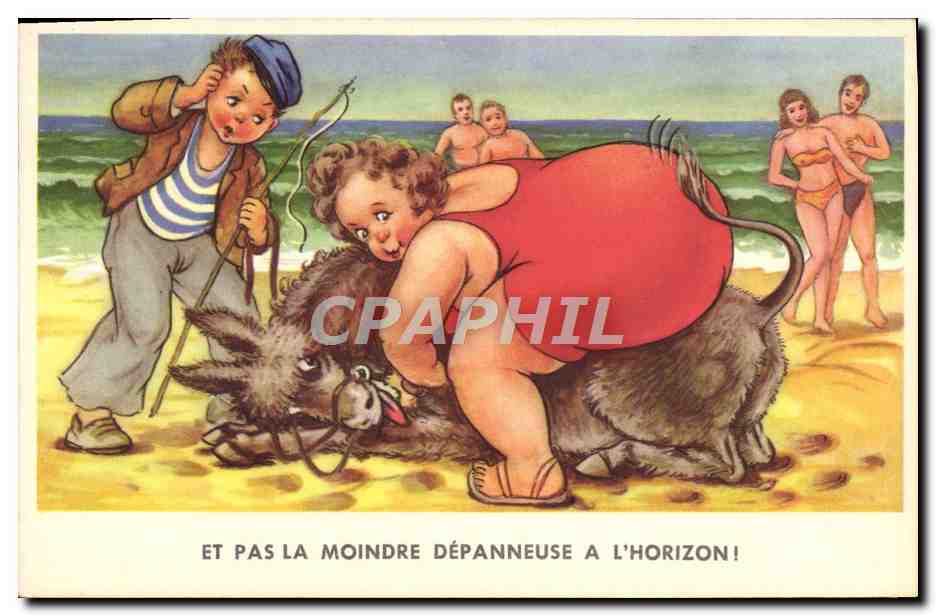 CPA Fantaisie Illustrateur Femme Forte Ane mule 